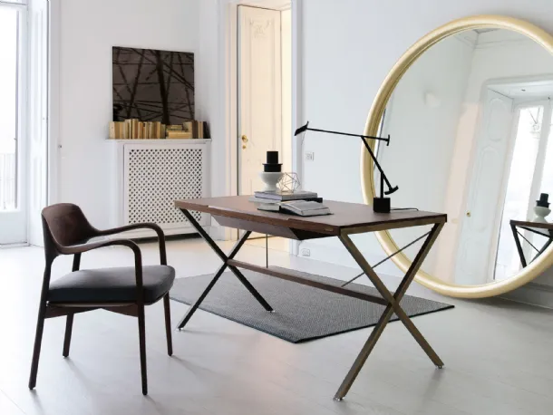 Stylo Wood wooden desk with metal base by Porada