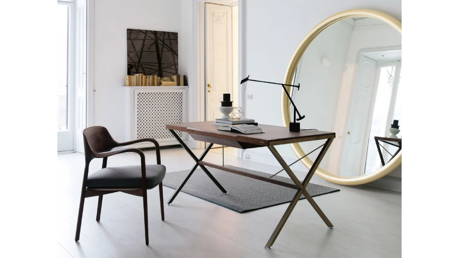 Stylo Wood wooden desk with metal base by Porada