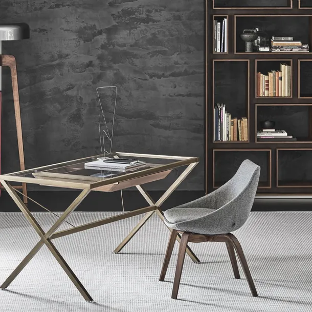 Stylo desk by Porada with glass top and metal frame