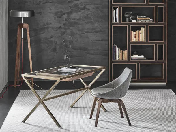 Stylo desk by Porada with glass top and metal frame