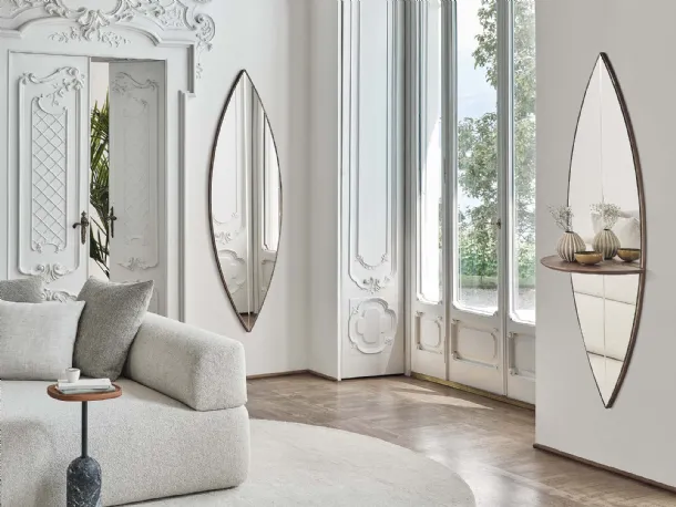 Wall-mounted mirror with a wooden Surf frame by Porada