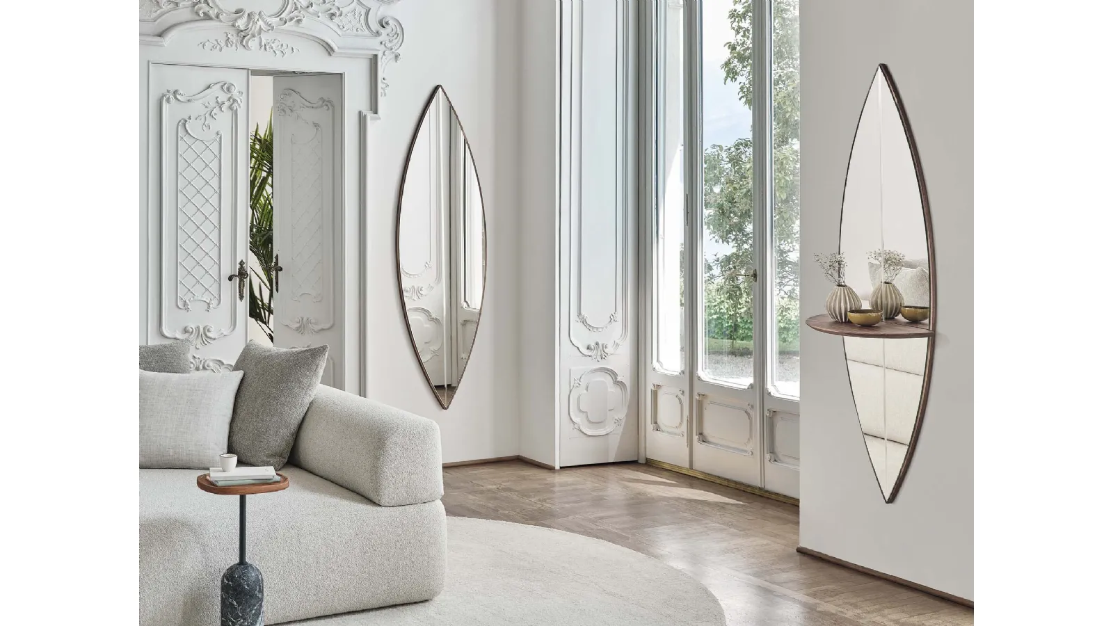 Wall-mounted mirror with a wooden Surf frame by Porada