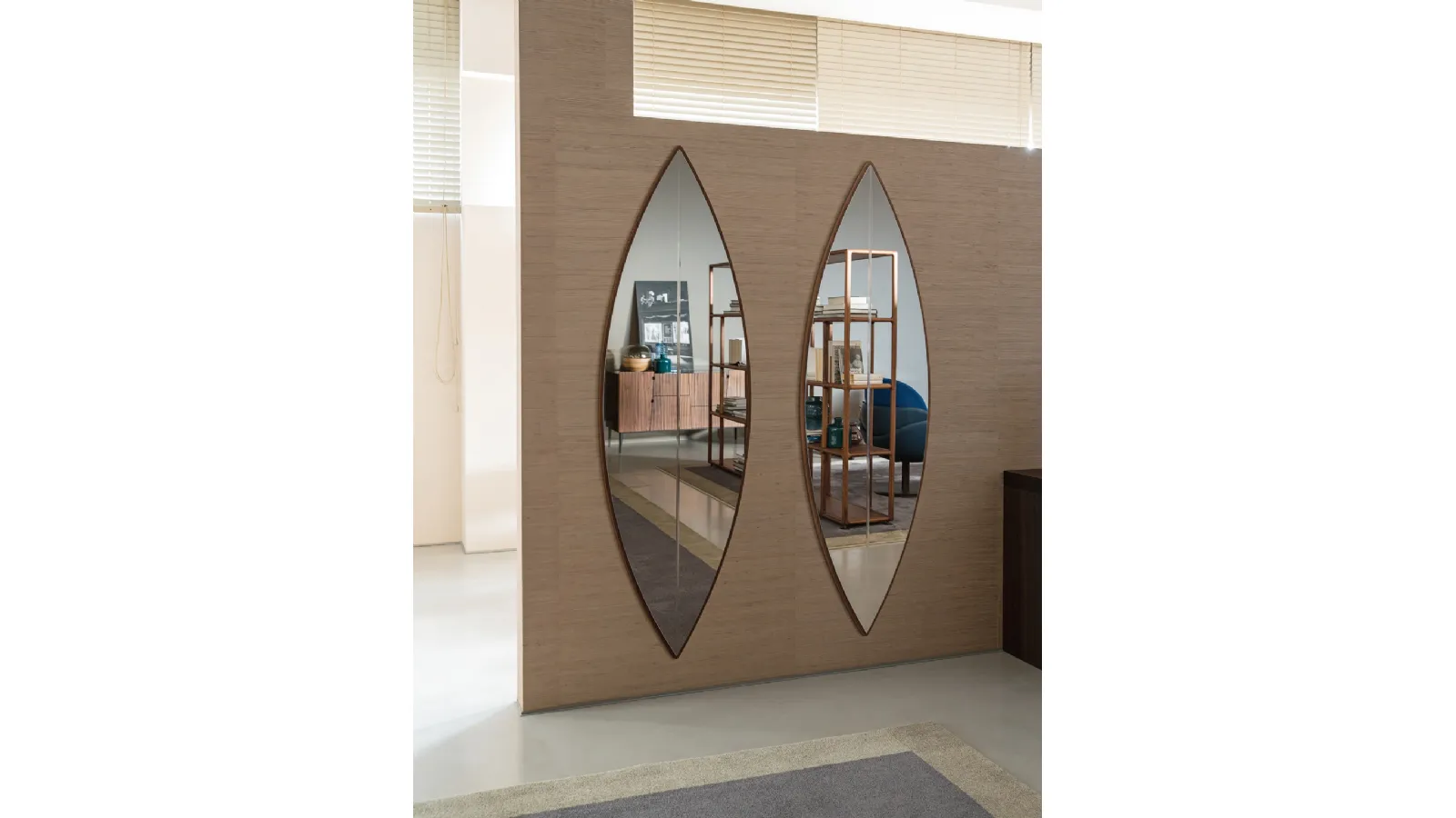 Wall-mounted mirror with a wooden Surf frame by Porada