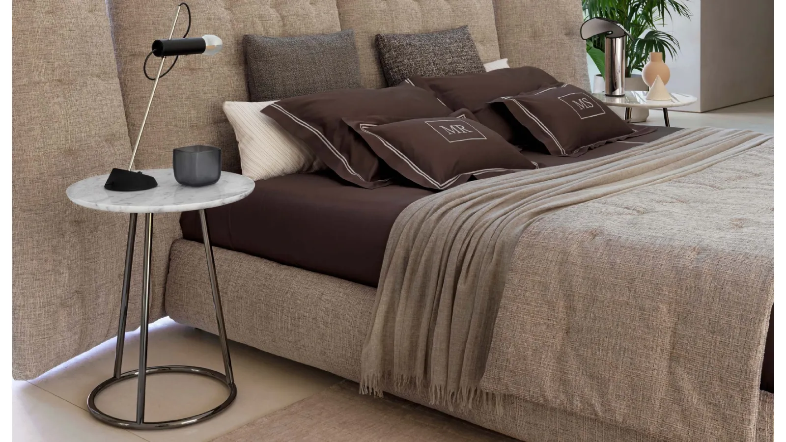 Angle side table with marble top and metal tubular frame by Flou