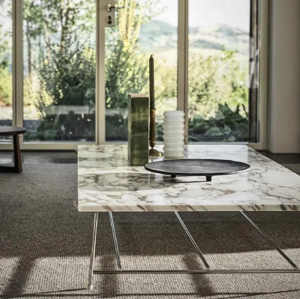 Any Day coffee table with marble top and metal base by Flexform