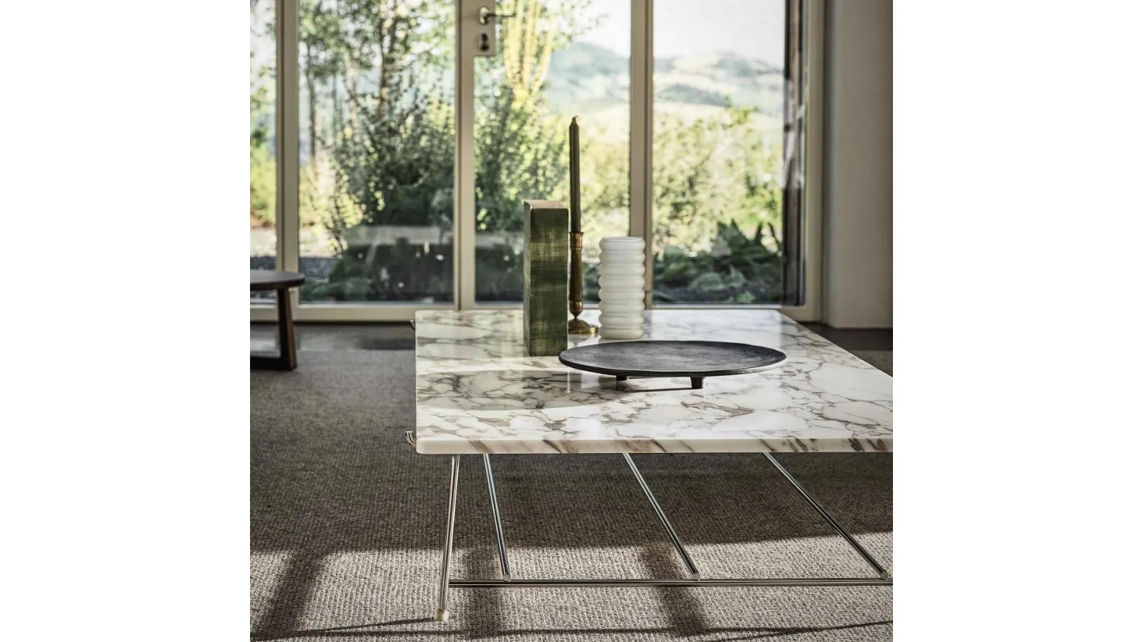 Any Day coffee table with marble top and metal base by Flexform