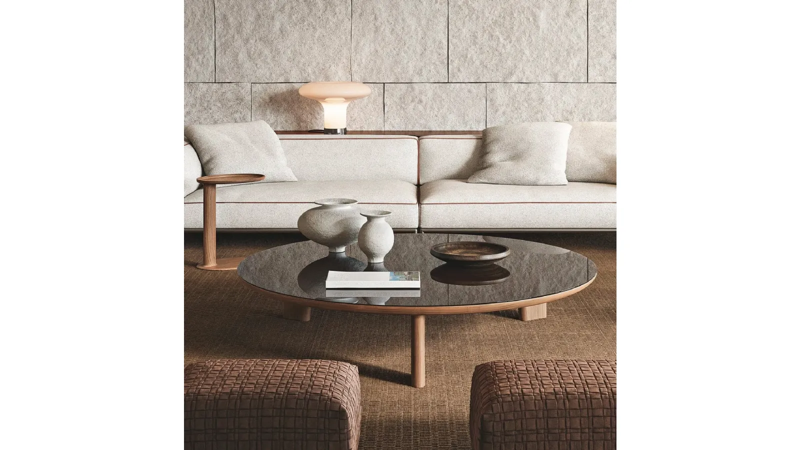 Arnold coffee table in glass and wood by Flexform