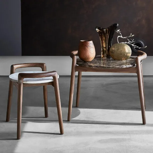 Ascanio coffee table with marble top and solid wood frame by Flexform