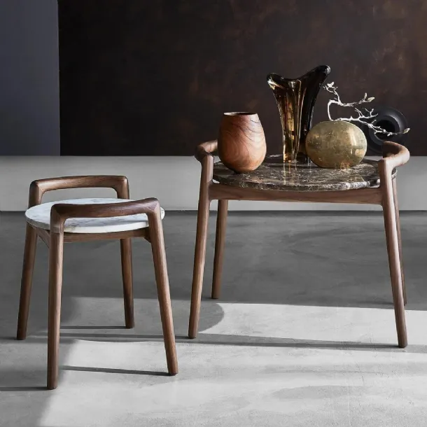 Ascanio coffee table with marble top and solid wood frame by Flexform