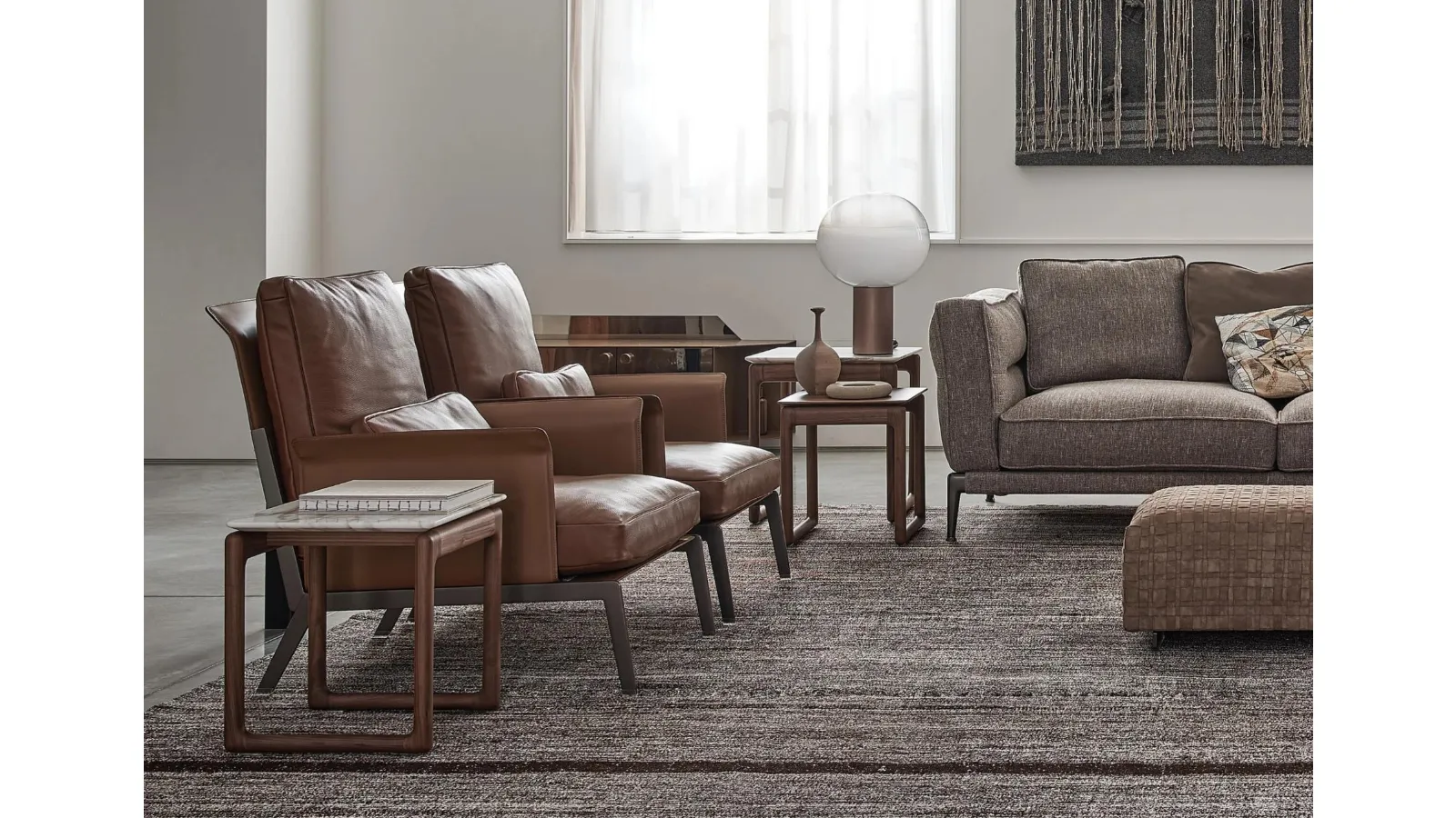 Marble coffee table with Brig wood structure by Flexform