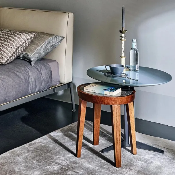 Round Dida coffee table in marble and solid wood by Flexform
