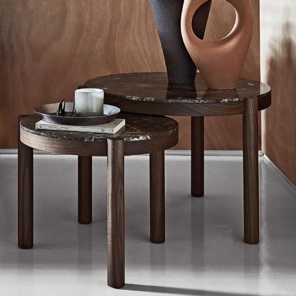 Gustav round coffee table in marble and solid wood by Flexform