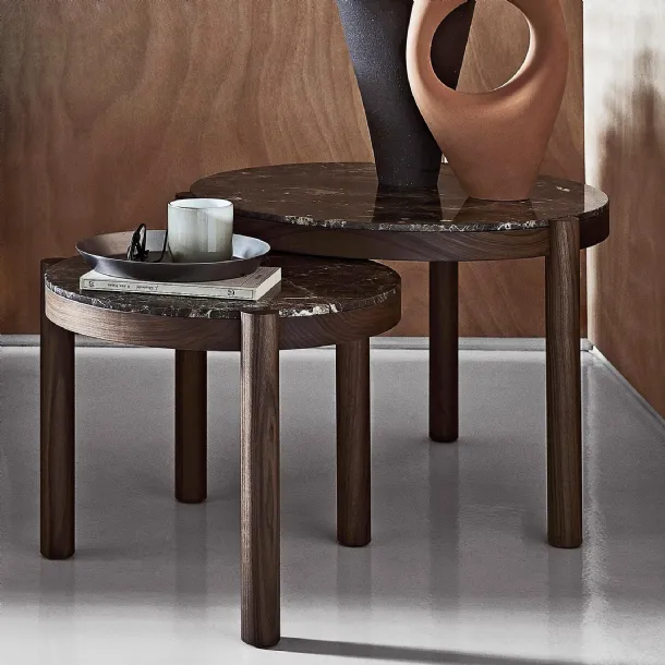 Gustav round coffee table in marble and solid wood by Flexform