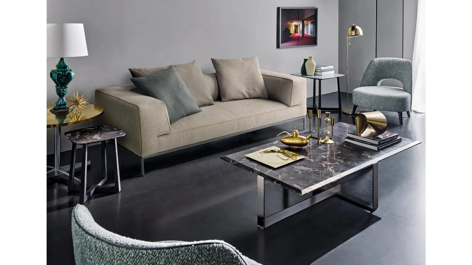 Jacques coffee table in marble with metal base by Flexform