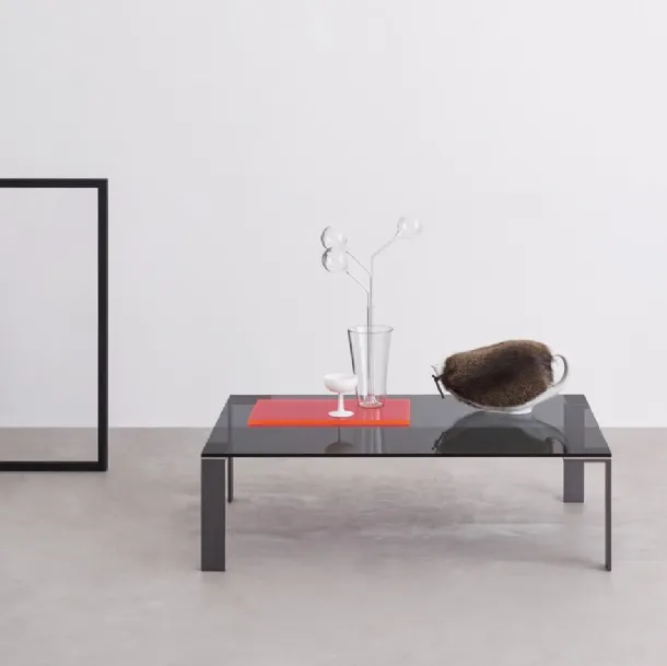 Liko Glass Side Table with Tempered Glass Top and Steel Legs by Desalto