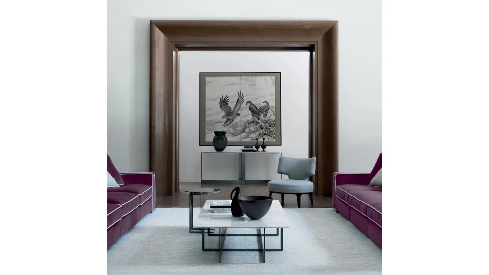 Marmaduke Coffee Table with Marble Top and Metal Base by Flexform