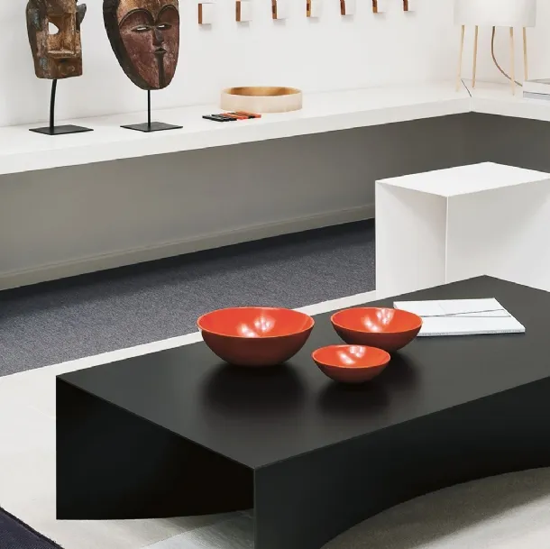Void side table in black or white lacquered steel sheet by Desalto