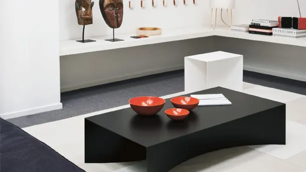 Void side table in black or white lacquered steel sheet by Desalto