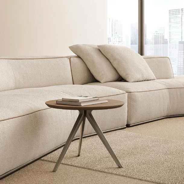 Round wooden coffee table with metal base Zefiro by Flexform
