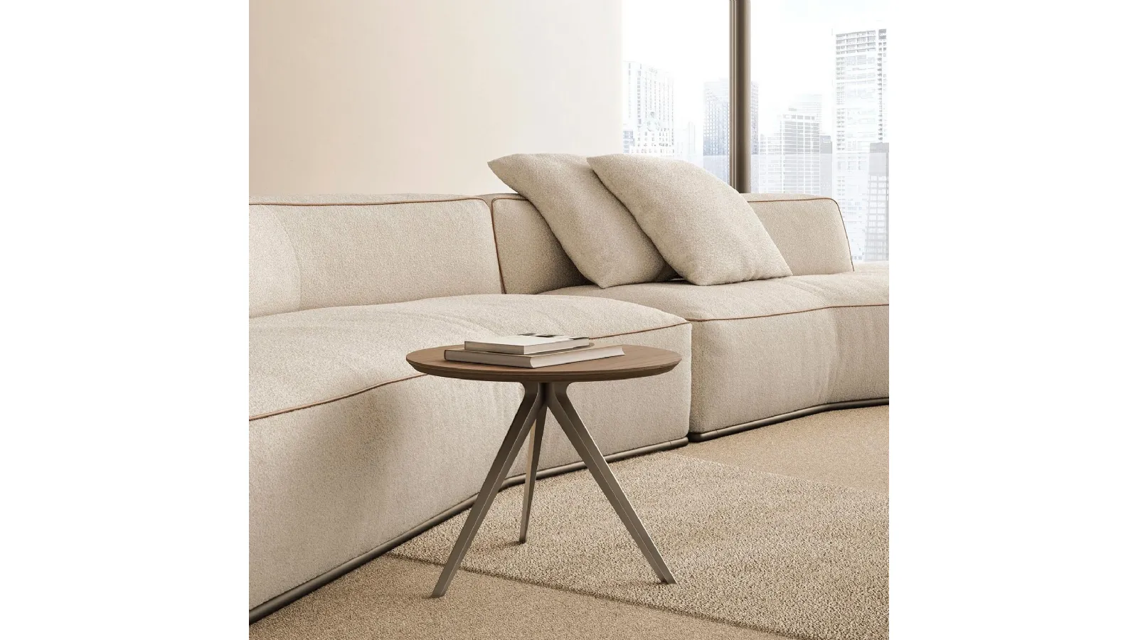 Round wooden coffee table with metal base Zefiro by Flexform
