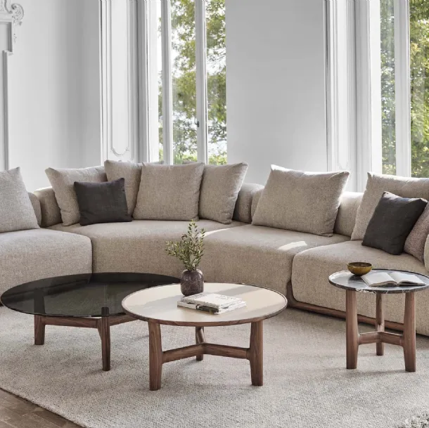 Tillow coffee table with wooden base and marble or glass top by Porada
