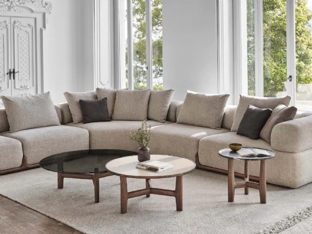 Tillow coffee table with wooden base and marble or glass top by Porada