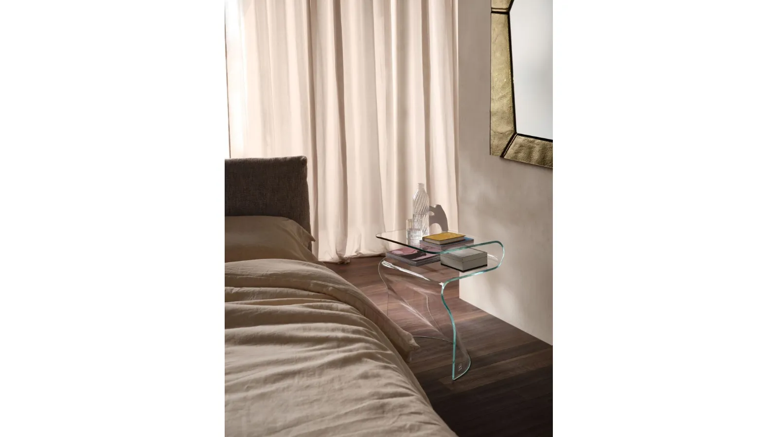 Toki monolithic curved glass coffee table by Fiam