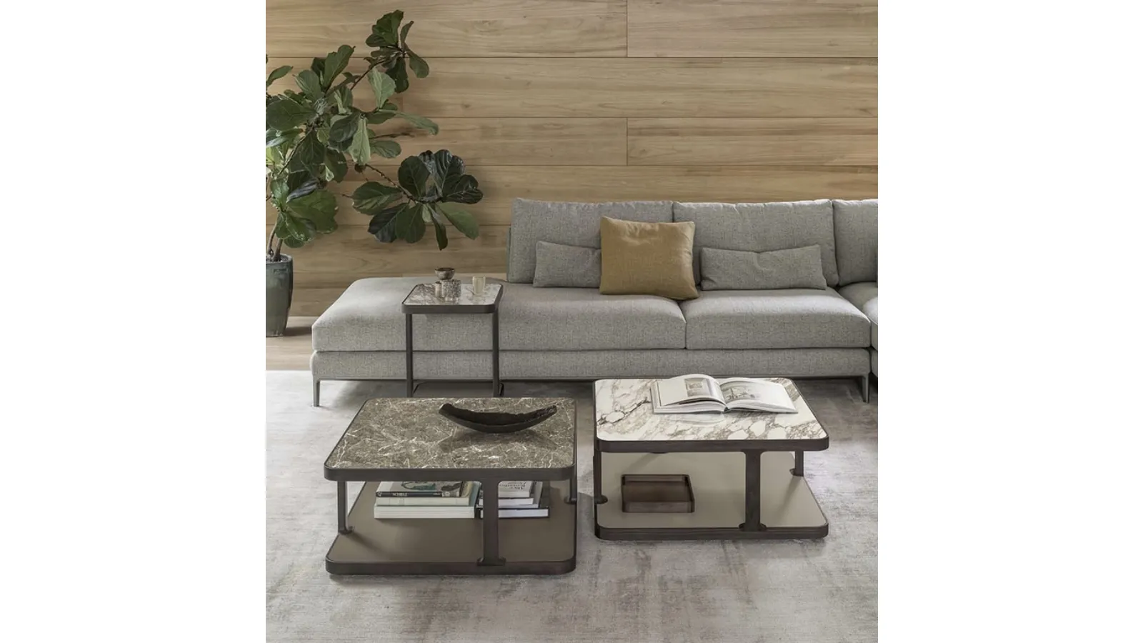Toledo side tables with marble or ceramic top coupled with glass and solid wood base by Alivar