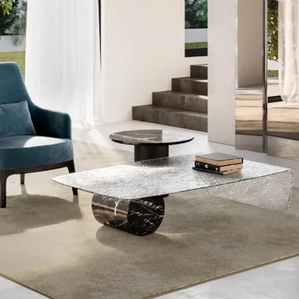 Glass coffee table with Tor marble base by Eforma