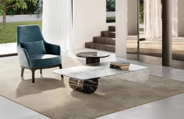 Glass coffee table with Tor marble base by Eforma
