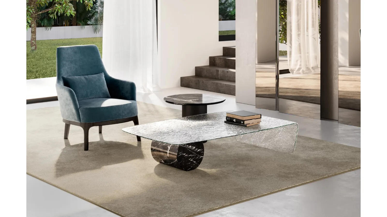 Glass coffee table with Tor marble base by Eforma