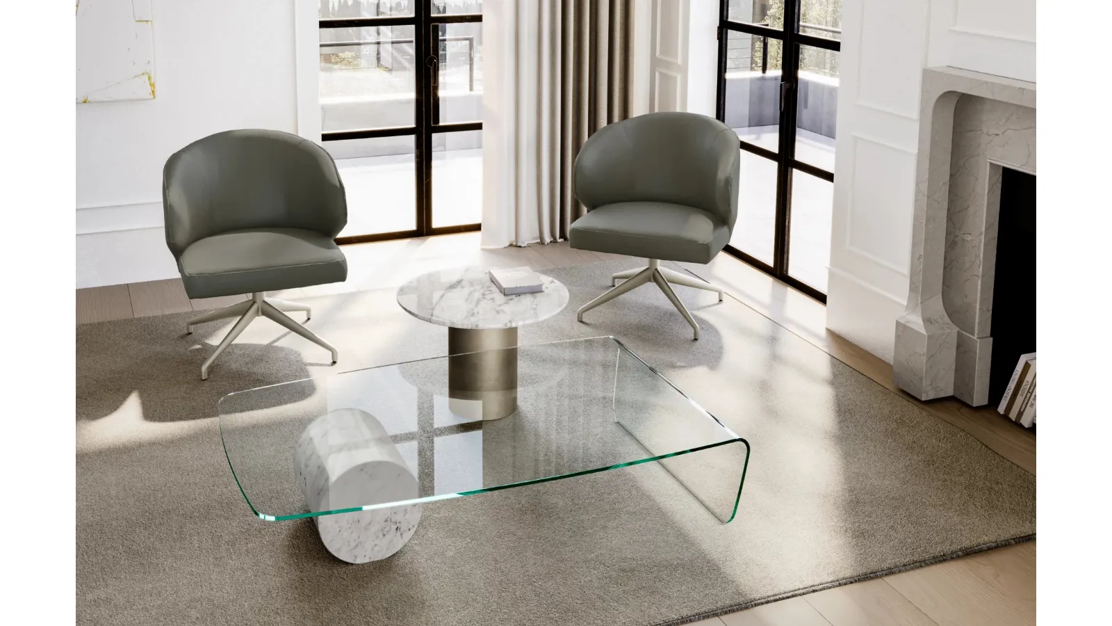 Glass coffee table with marble base by Eforma
