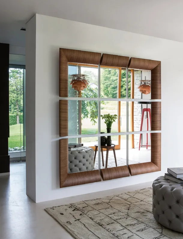 Triple modular mirror with Porada wood frame
