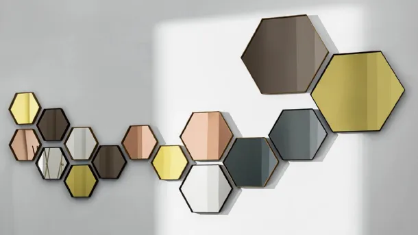 Hexagonal mirror with aluminum frame Visual Hexagonal by Sovet