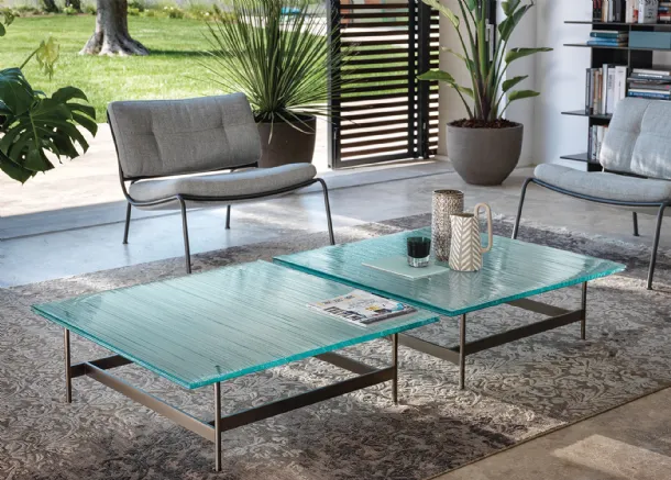 Waves glass coffee table by Fiam