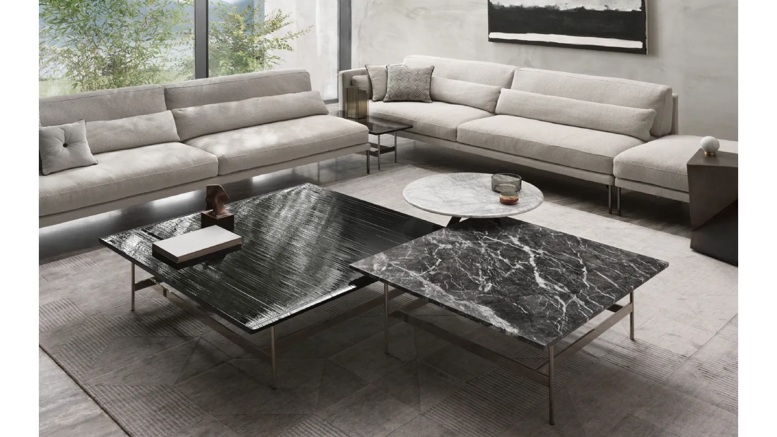 Waves glass or marble coffee table by Fiam