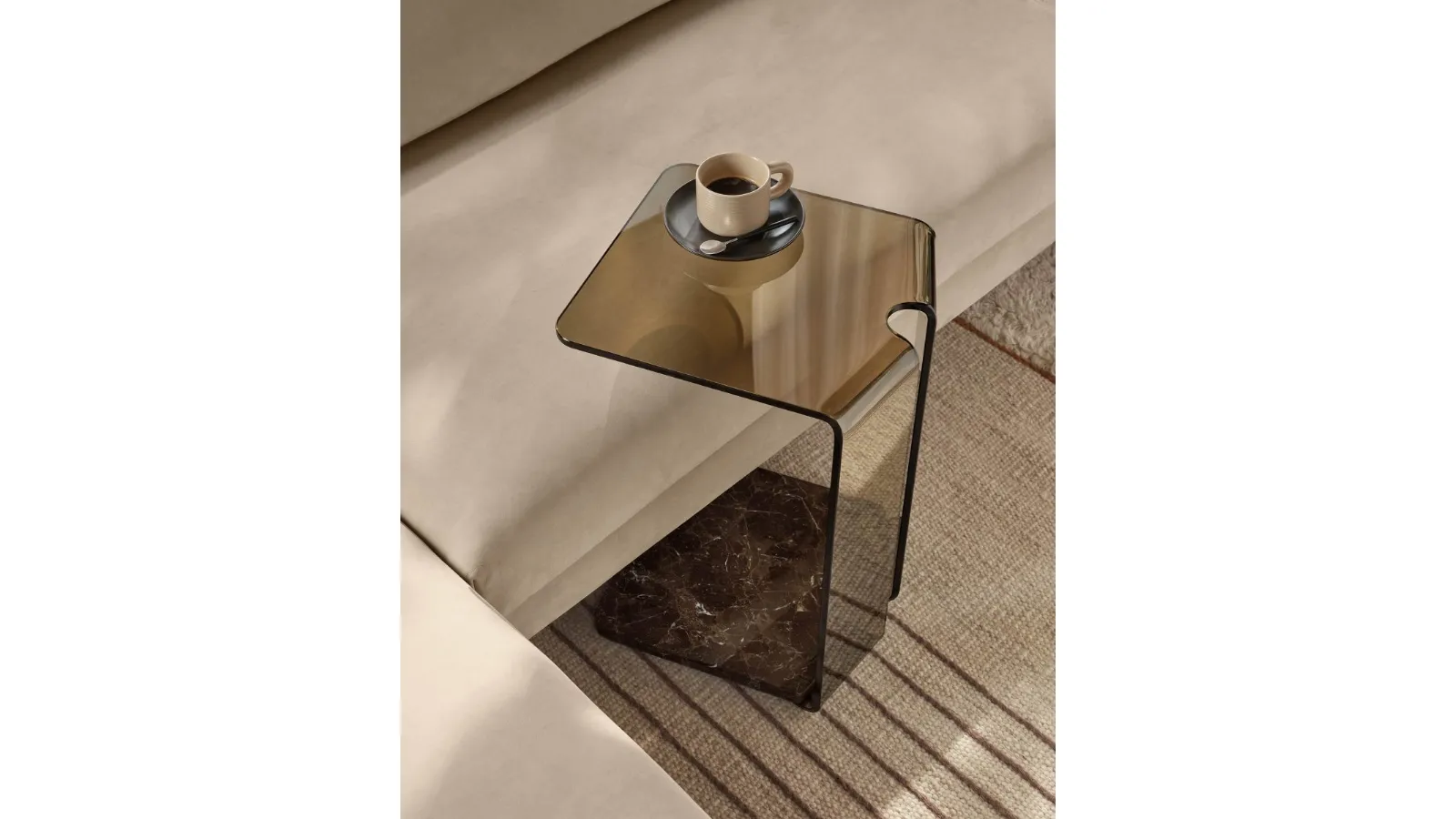Glass coffee table with York marble base by Fiam