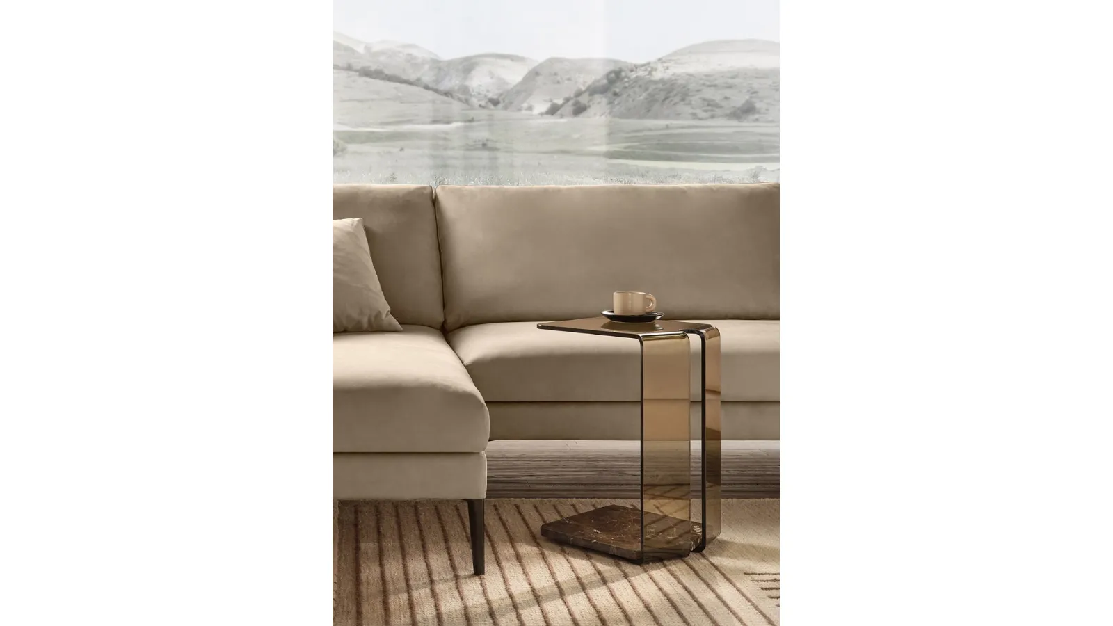 Glass coffee table with York marble base by Fiam
