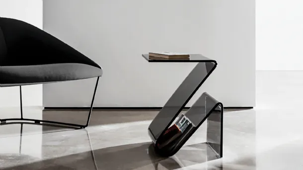 Fumé curved glass Zeta magazine holder by Sovet
