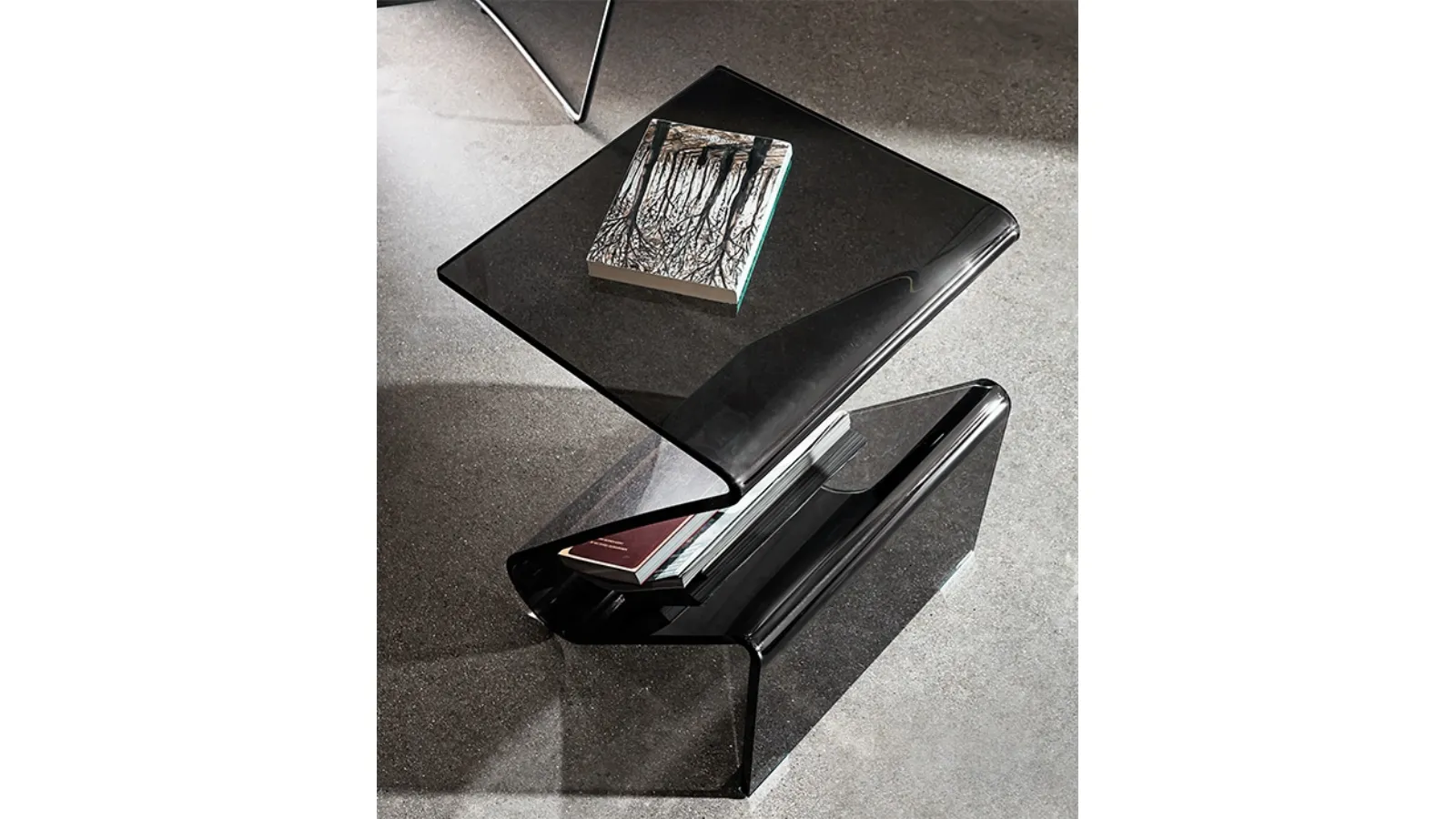 Fumé curved glass magazine holder Zeta by Sovet