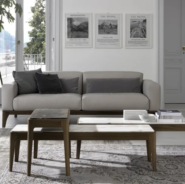 Coffee tables with marble top and Canaletto walnut structure Ziggy by Porada