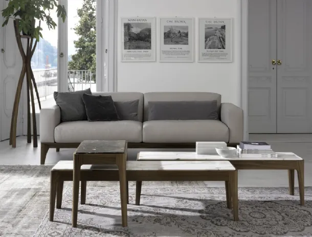 Coffee tables with marble top and Canaletto walnut structure Ziggy by Porada