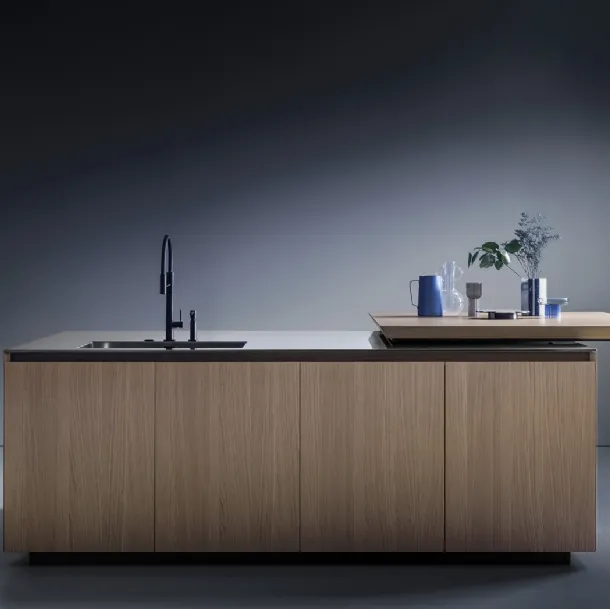 Design Kitchen with Antis Project 10 Island in Natural Sandblasted Oak and Stainless Steel Top by Euromobil