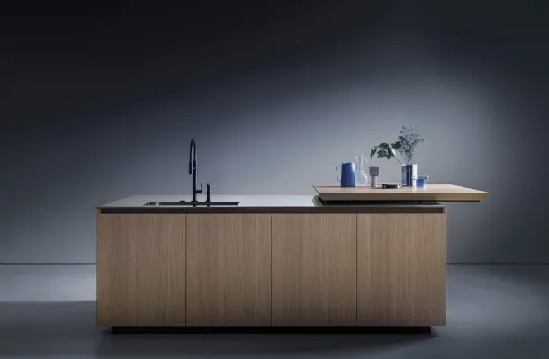 Design Kitchen with Antis Project 10 Island in Natural Sandblasted Oak and Stainless Steel Top by Euromobil