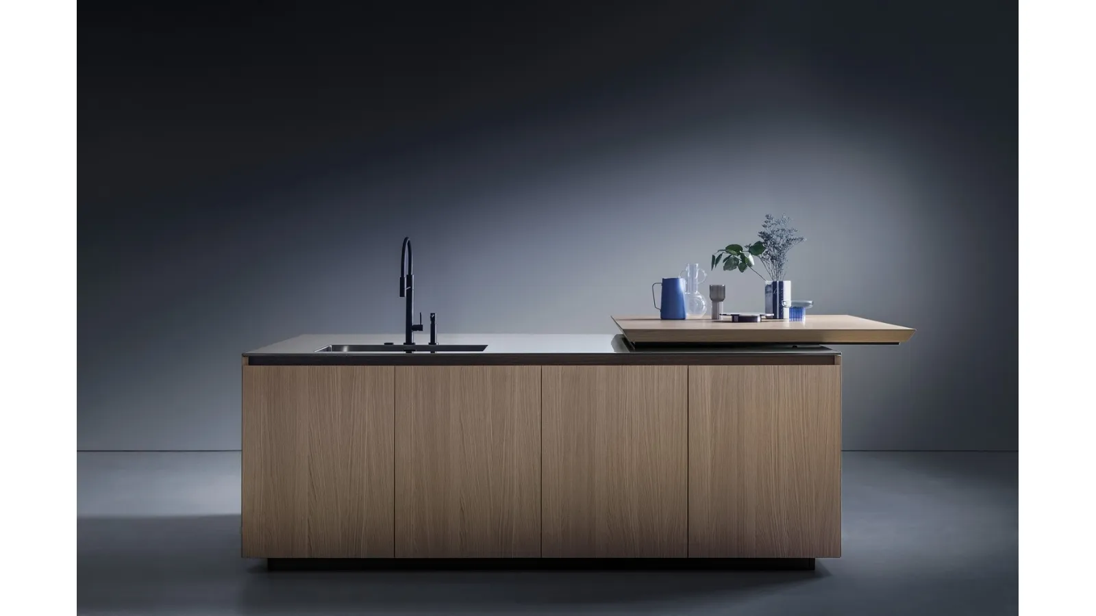 Design Kitchen with Antis Project 10 Island in Natural Sandblasted Oak and Stainless Steel Top by Euromobil
