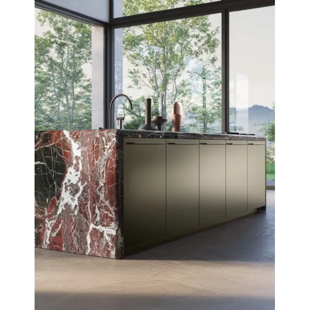 Antis Project 1 Design Kitchen in metallic lacquered Bronze and polished Rosso Lepanto marble by Euromobil
