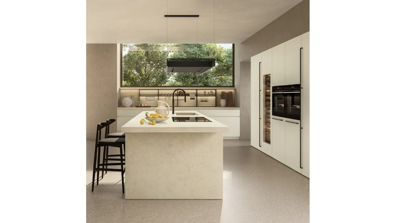 Antis Project 4 Design Kitchen in Matte White Lacquer and Euromobil Gres