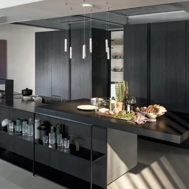 Design Kitchen with Antis Project 6 Island in Wood Black by Euromobil