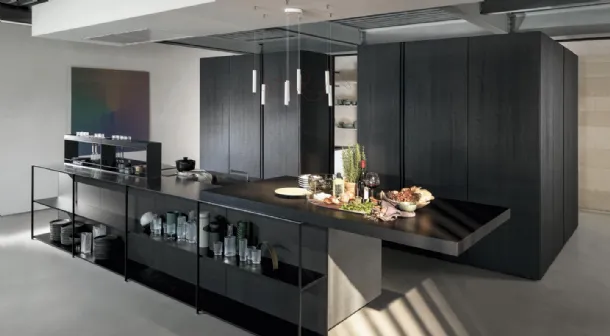 Design Kitchen with Antis Project 6 Island in Wood Black by Euromobil
