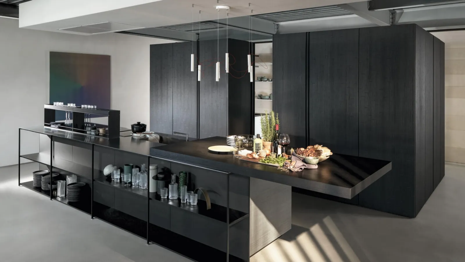 Design Kitchen with Antis Project 6 Island in Wood Black by Euromobil